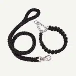 Heavy Duty Nylon Collar Leash Set for Large Dogs XL Black with Metal Chain