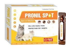 img_0283 PRONILL SPOT 0.5ml - Spine drops to treat ticks, lice, and fleas on CATS. 0.5 ml tube, box of 5 tubes. - Image 1